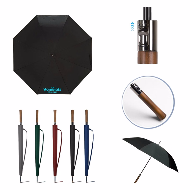 Customized Wooden Straight Handle Golf Umbrella