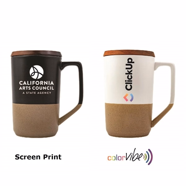 15 Oz. Two-Tone Ceramic Mug w/Wood Lid