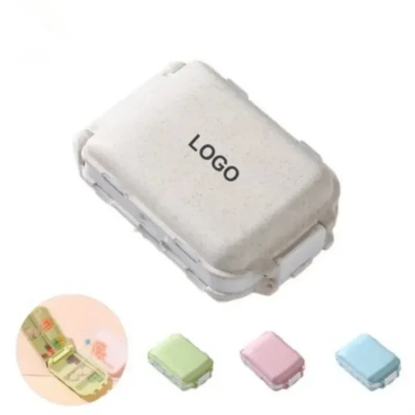 Custom 3.94 x 2.56 Portable Pill Box with 8 Grid Storage — Travel Medicine Organizer 1