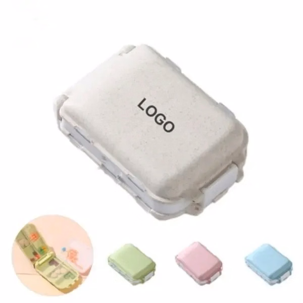 Custom 3.94 x 2.56 Portable Pill Box with 8 Grid Storage — Travel Medicine Organizer