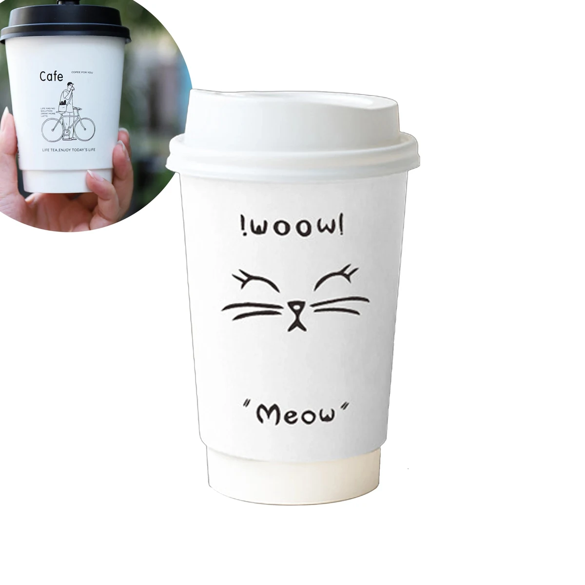 MOQ 500pcs 12 Oz Double-Walled Paper Coffee Cups With Lid 1
