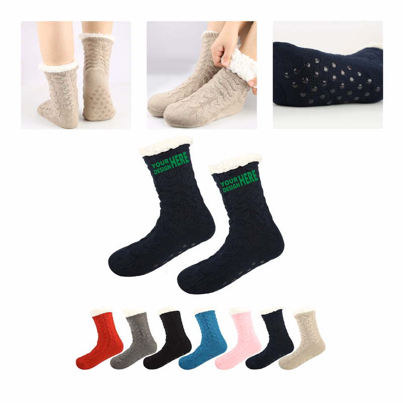 MOQ50 Personalized Anti Slip Plush Sleep Socks