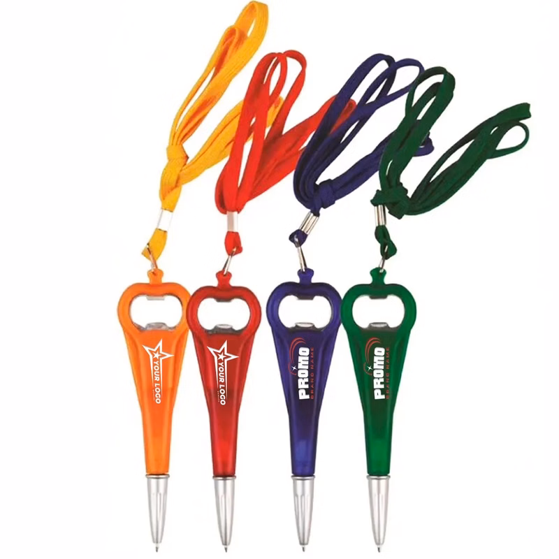2 In 1 Beer Bottle Opener Ballpoint Pen W/ Lanyard Imprinted