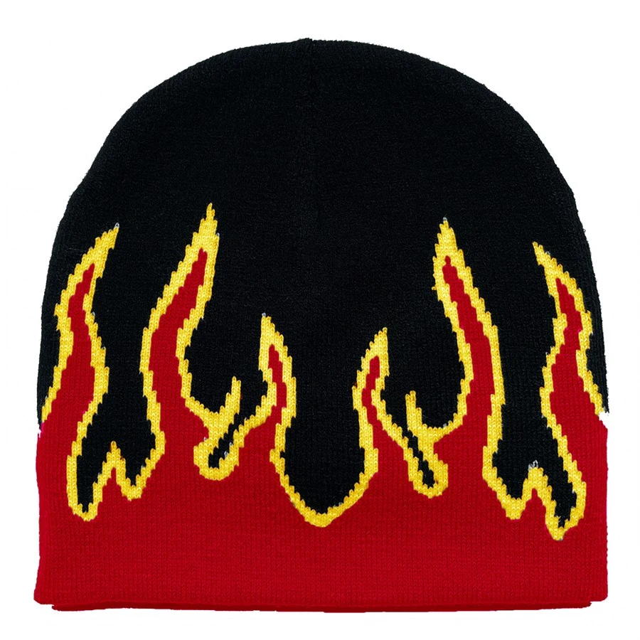 Flame Pattern Stretch Beanie with Custom Logo 1