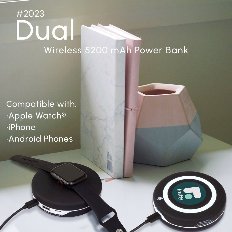 Dual wireless 5200 mAh power bank - compatible with Apple Watch®, iPhone, and Android Phones