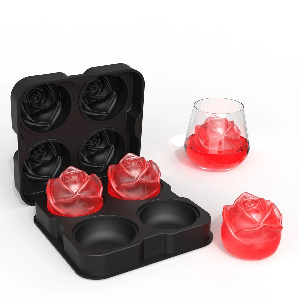 Square Silicone Rose Shaped Ice Mold Tray 1