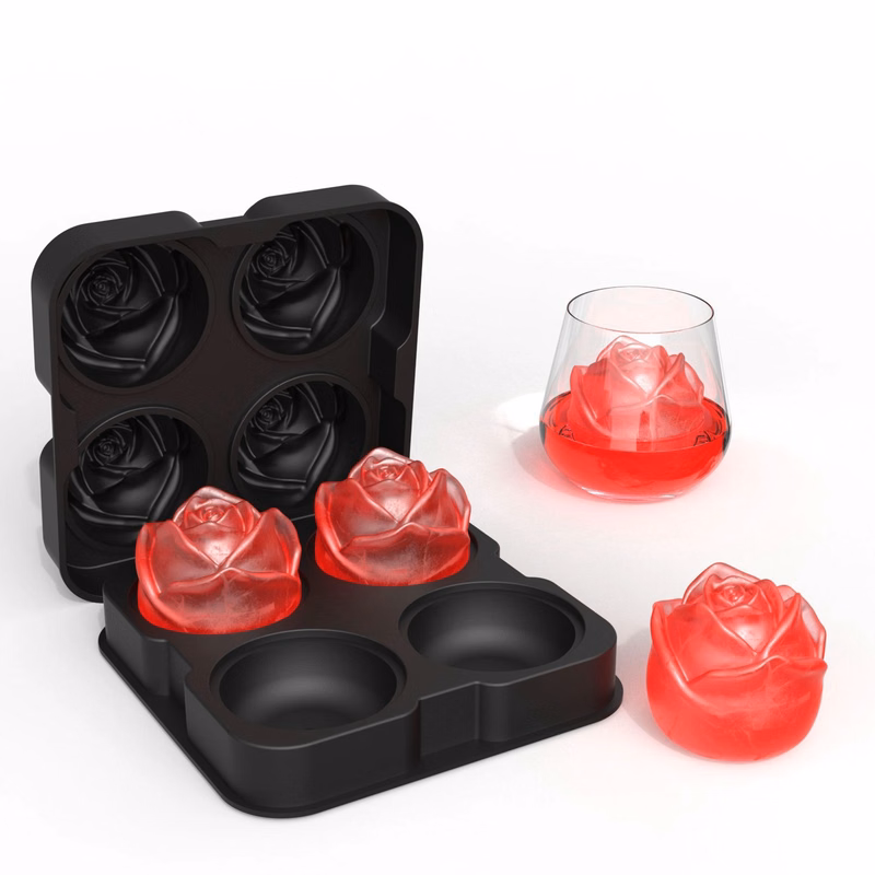 Square Silicone Rose Shaped Ice Mold Tray