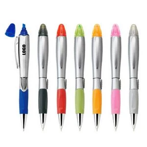 Silver Barrel Pen With Highlighter 1