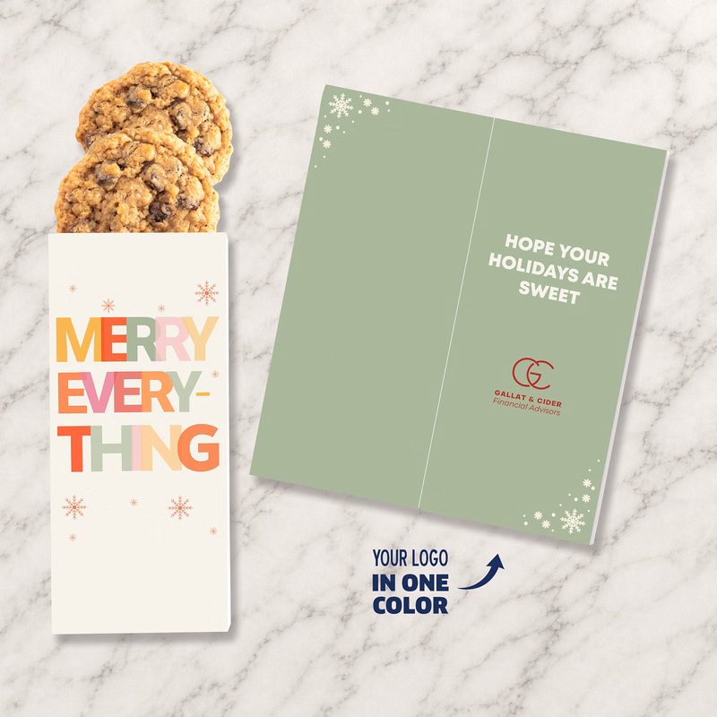 One Color Foil-Stamped Stock Holiday Sentiment Sweeter Cards with Oatmeal Raisin Cookies