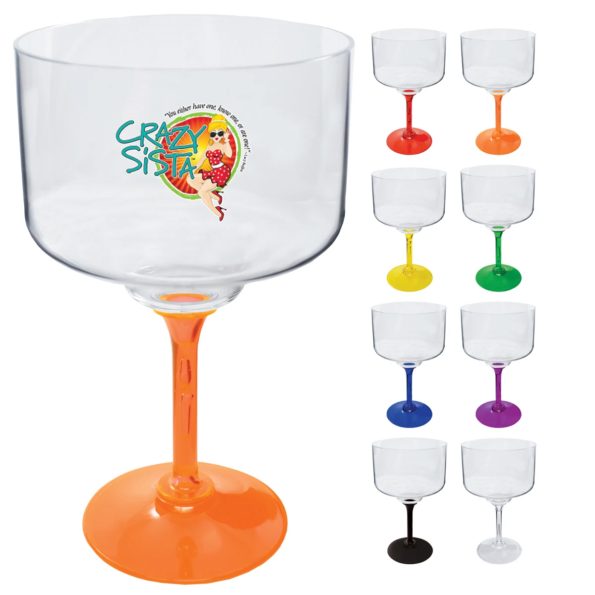 18oz Standard Stem Plastic Margarita Glass with Your Choice of Stem Color 1