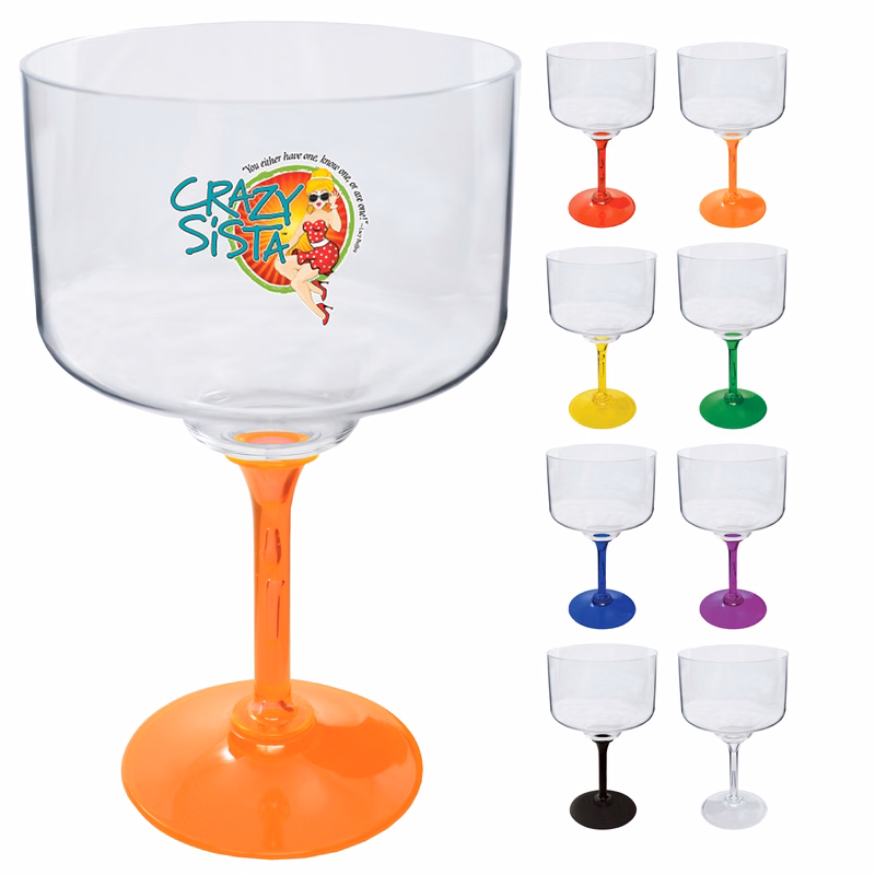 18oz Standard Stem Plastic Margarita Glass with Your Choice of Stem Color