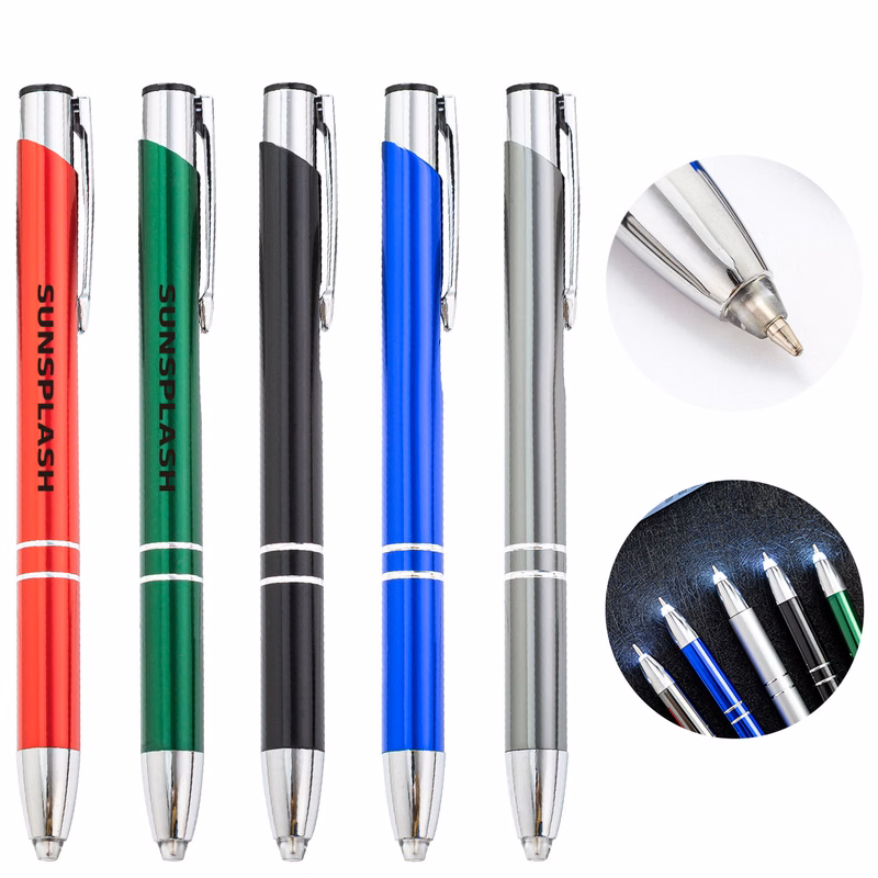 Multicolor Mental Ballpoint Pen with LED Light - Customized Logo