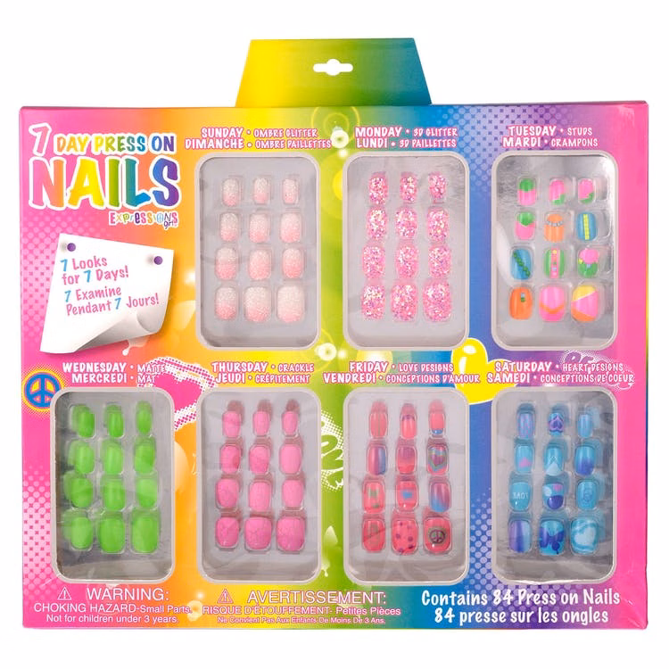 Girls' Press-On Nail Sets - 7 Days 84 Pieces
