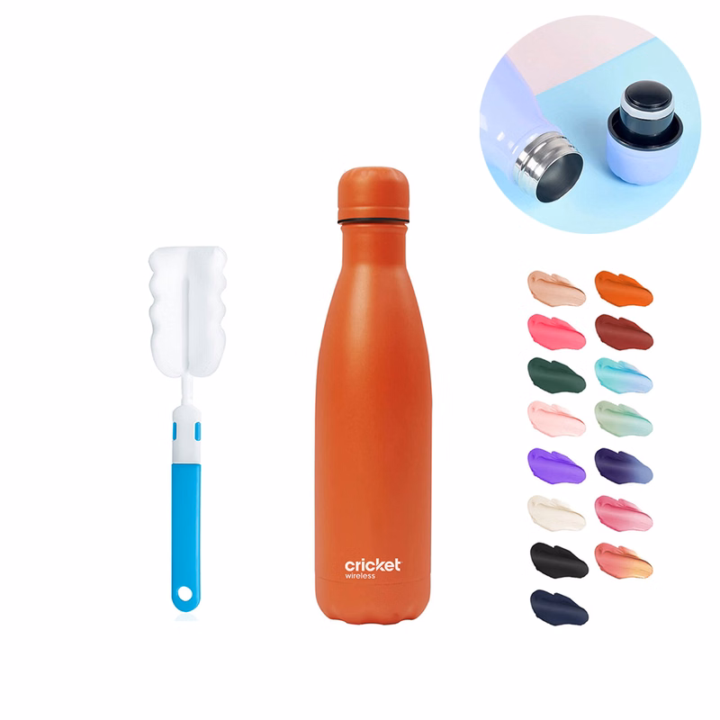 17 oz Double Wall Stainless Steel vacuum Insulated Travel Bottle with Sponge Brush
