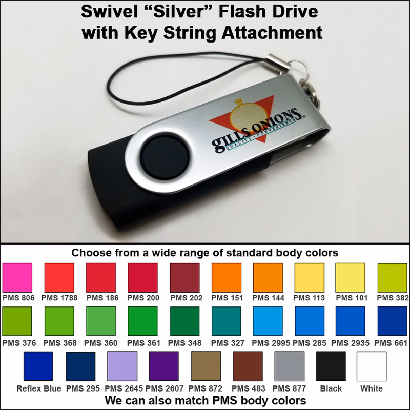 Swivel "Silver" Flash Drive with Key String Attachment - 512 MB Memory