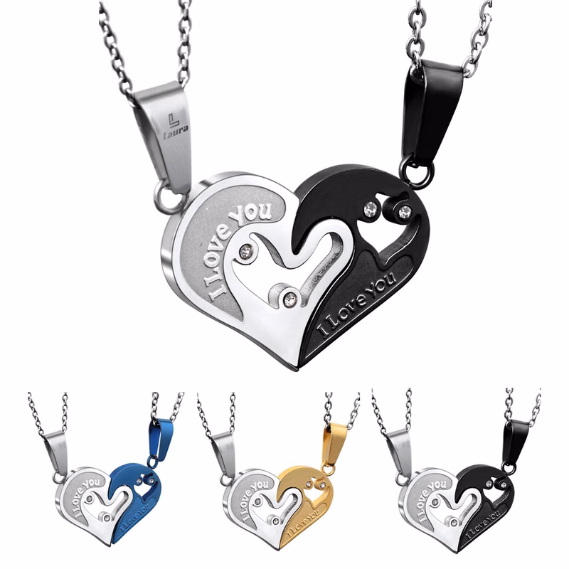 2PCS Stainless Steel Couple Heart Pendant Necklaces