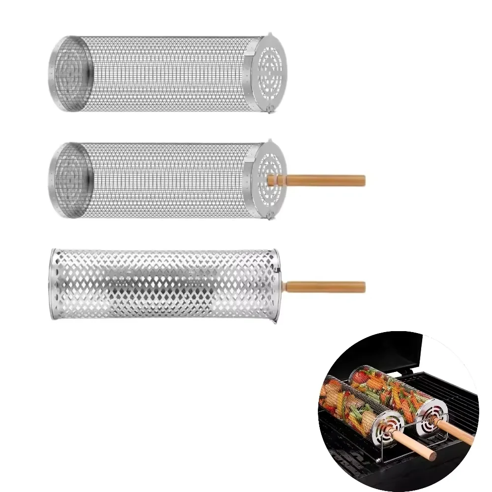 Customizable Rolling BBQ Basket Grill Tool 1