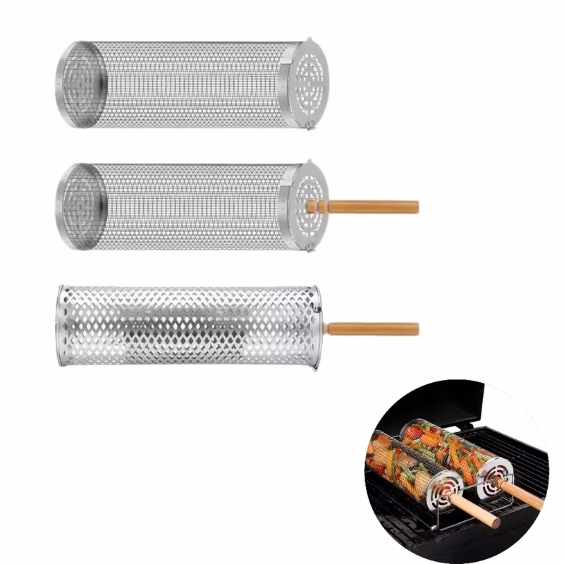 Customizable Rolling BBQ Basket Grill Tool