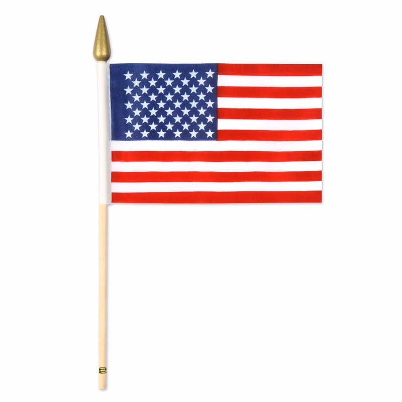 Rayon American Flags w/ 10 1/2" Spear Tipped Wooden Dowel