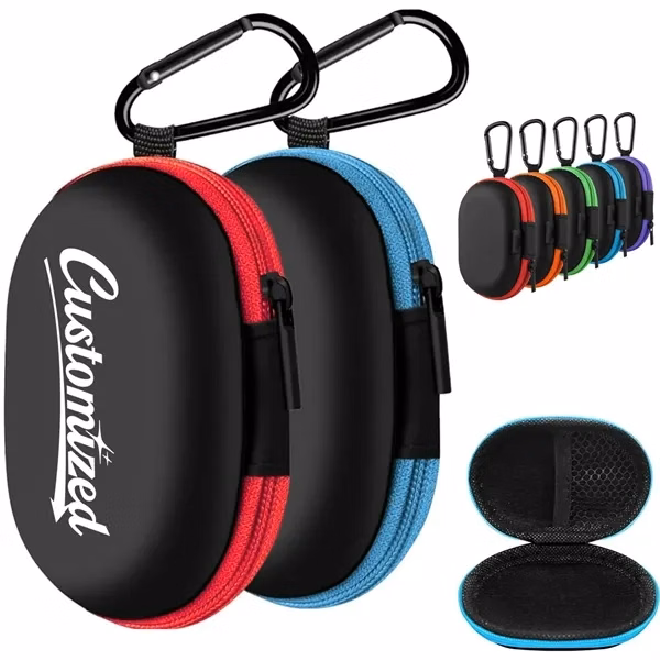 Custom Durable EVA Oval Earbud Cable Organizer Case — Tech Essentials Gift
