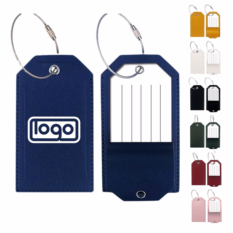 Metal Wire Loop PU Leather Luggage Tag
