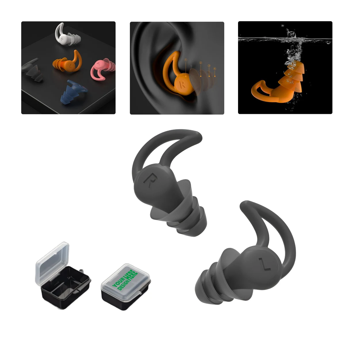MOQ50 Custom Silicone Noise Cancelling Earplugs 1