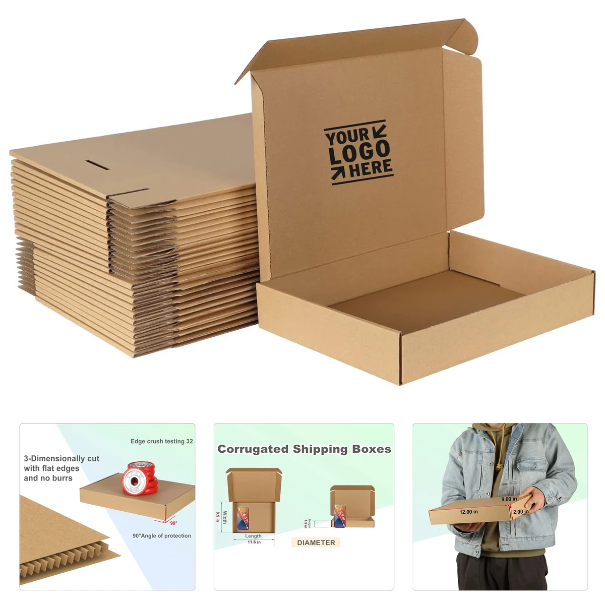 12x9x2 Inches Easy to Assemble Shipping Packing Mailing Corrugated Cardboard Box 1