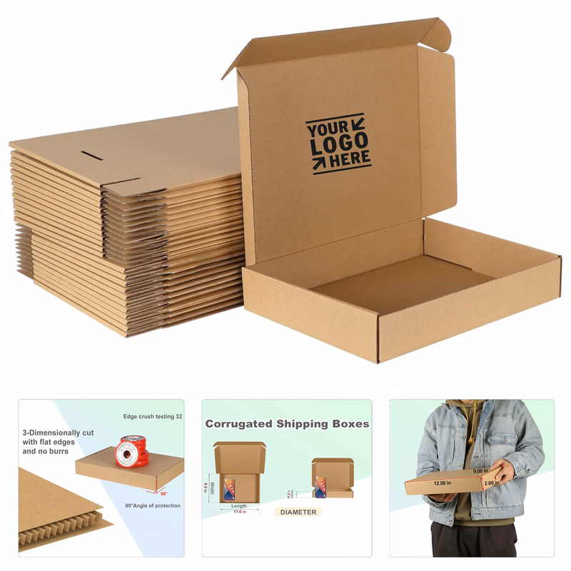 12x9x2 Inches Easy to Assemble Shipping Packing Mailing Corrugated Cardboard Box  