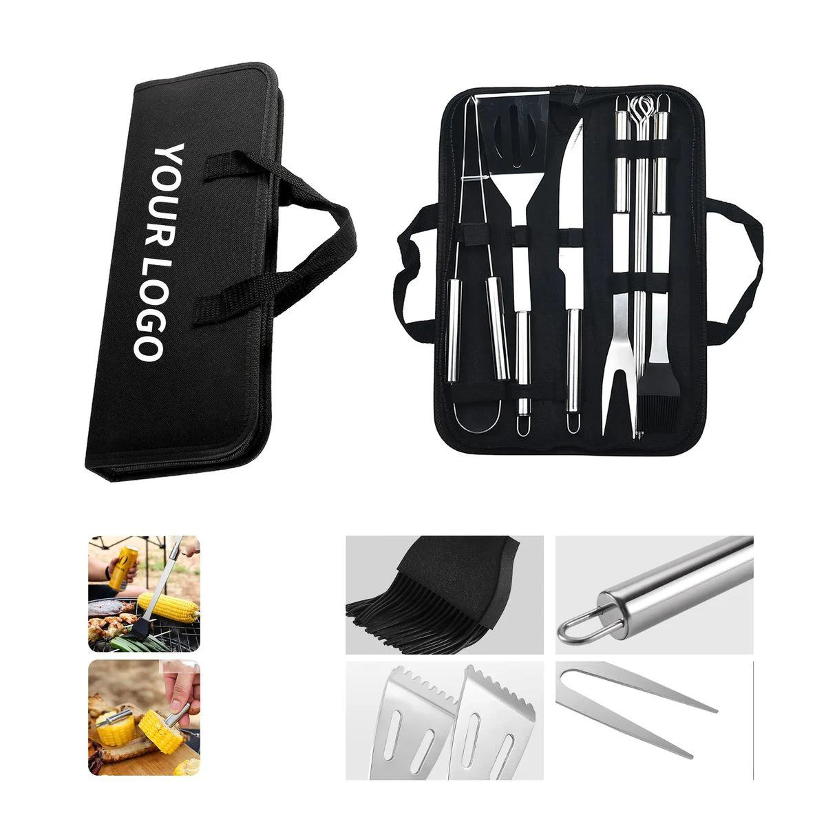 Grill Accessories Set with Tongs Fork Knife and Skewers 1