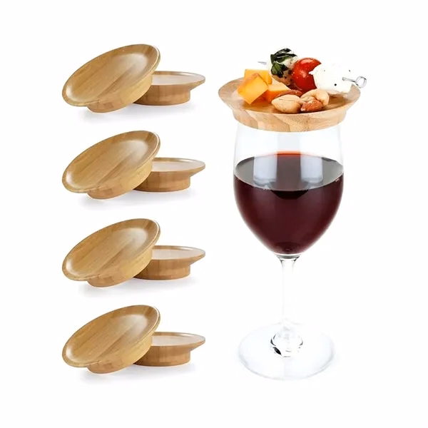 Custom 4-Inch Bamboo Wine Glass Topper — Charcuterie Appetizer Plate Lid