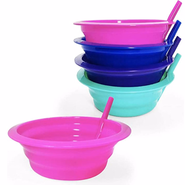 Plastic Cereal & Soup Bowl with Built-In Sipping Straw