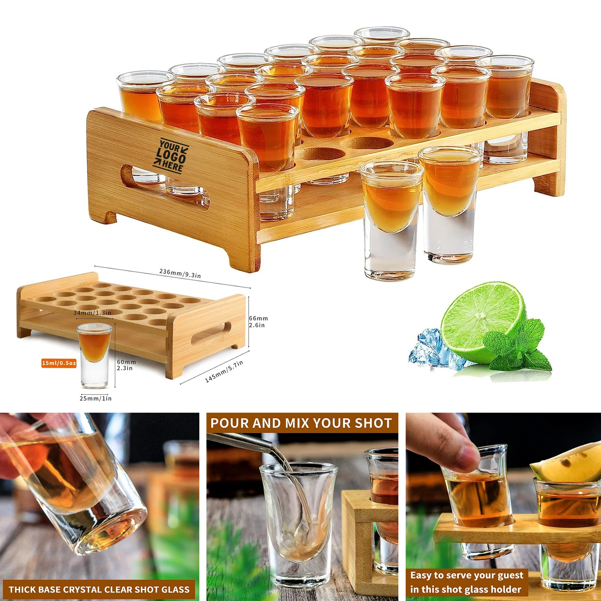0.5oz/15ml 24pcs Party Bar Mini Clear Shot Glass Holder Set 1