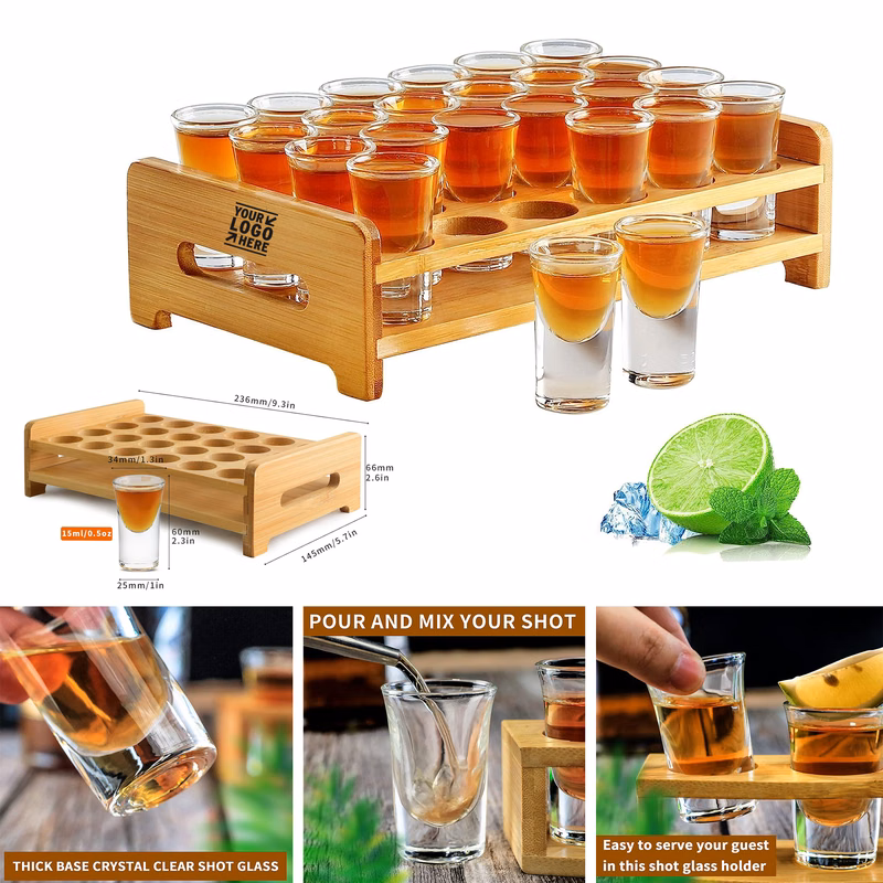 0.5oz/15ml 24pcs Party Bar Mini Clear Shot Glass Holder Set