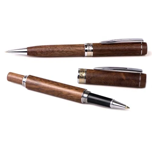 Inforest Flat Top Wood Ballpoint Pen and Rollerball Set 1