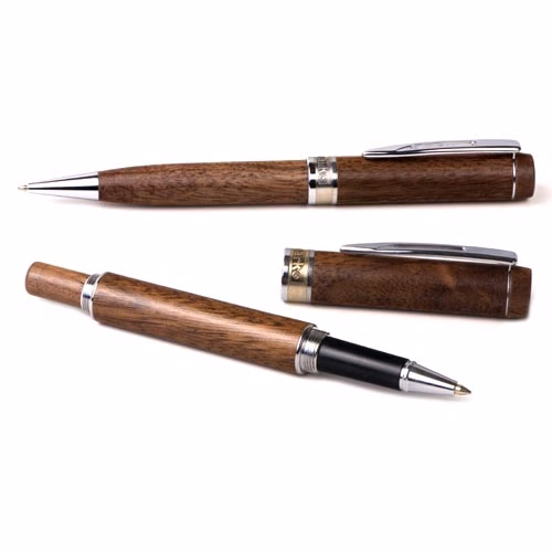 Inforest Flat Top Wood Ballpoint Pen and Rollerball Set