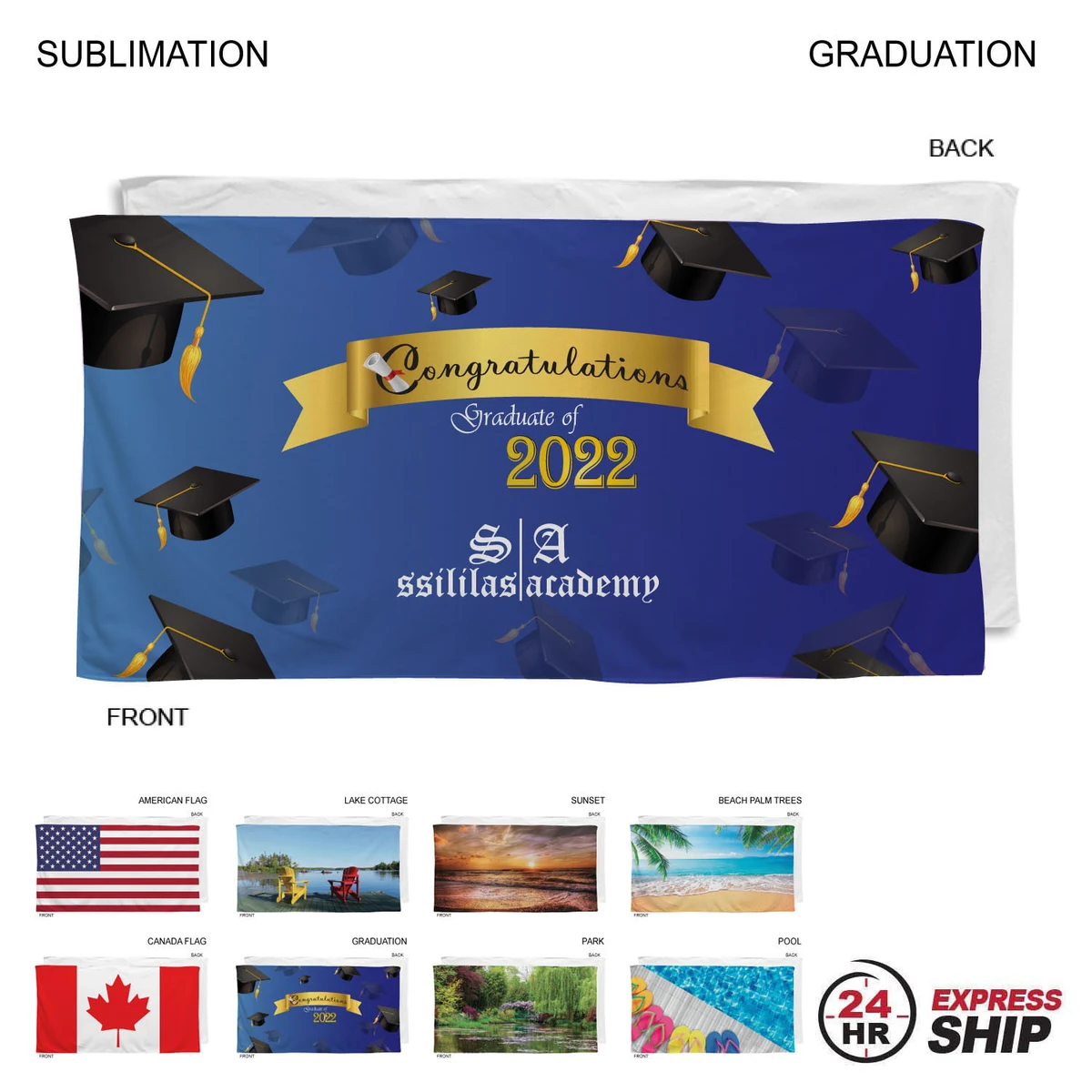 24 Hr Express Ship - Stock Design Sublimated, Absorbent Microfiber Dri-Lite Terry Beach, 30x60 1