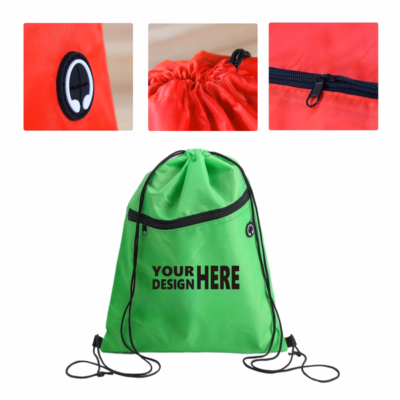 MOQ 50 Custom Sports Drawstring Backpack with Earphone Hole