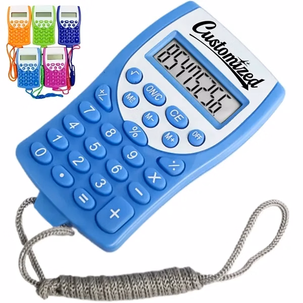 Custom 8-Digit Portable Calculator with Wrist Strap — Compact Business Tool