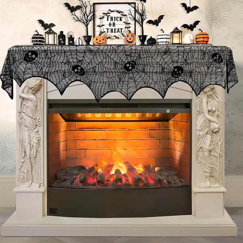 Halloween Decorations Lace Spiderweb Fireplace Mantle Cover