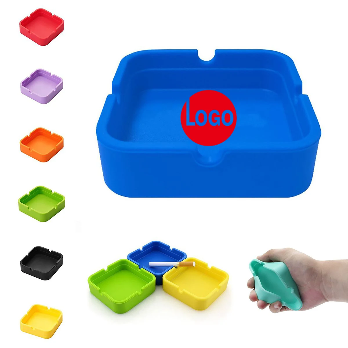 Silicone Square Ashtray with Cigarette Grooves 1