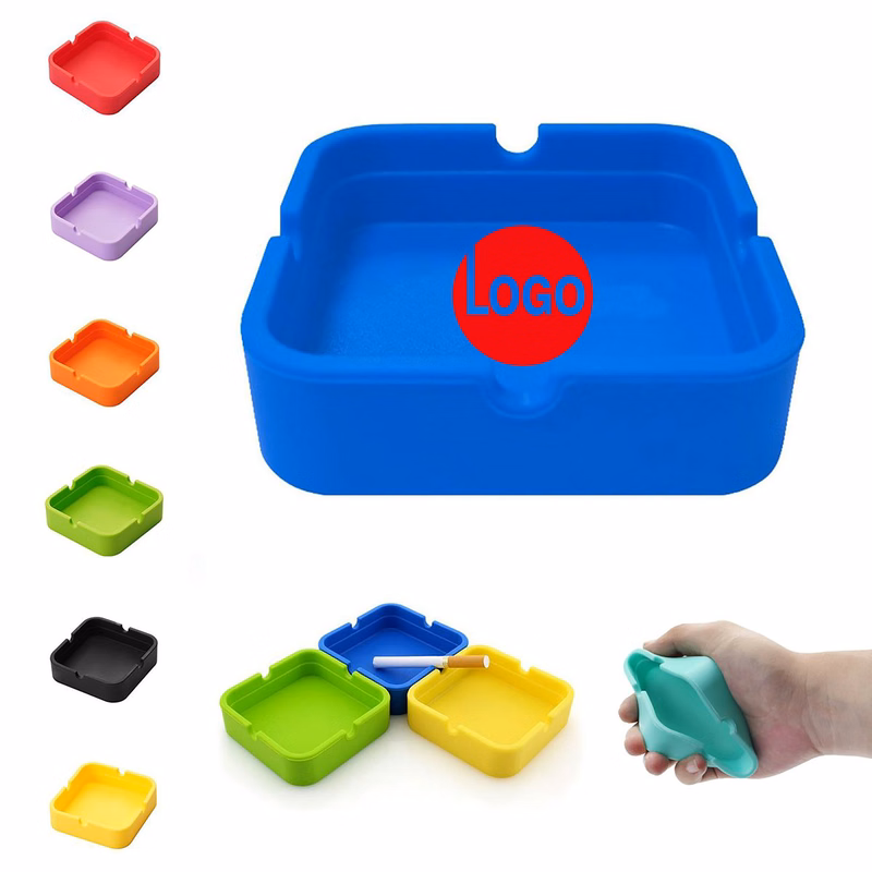 Silicone Square Ashtray with Cigarette Grooves
