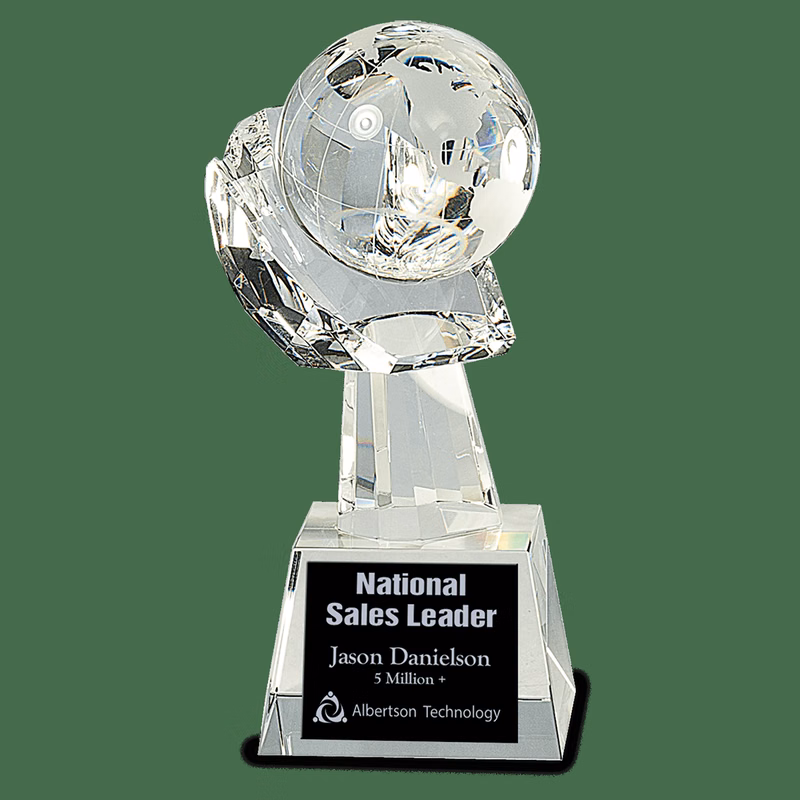 8" Clear Crystal Globe In Hand