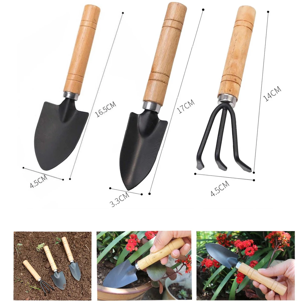 Mini 3 pcs Gardening Tool Set Shovel Rake 1