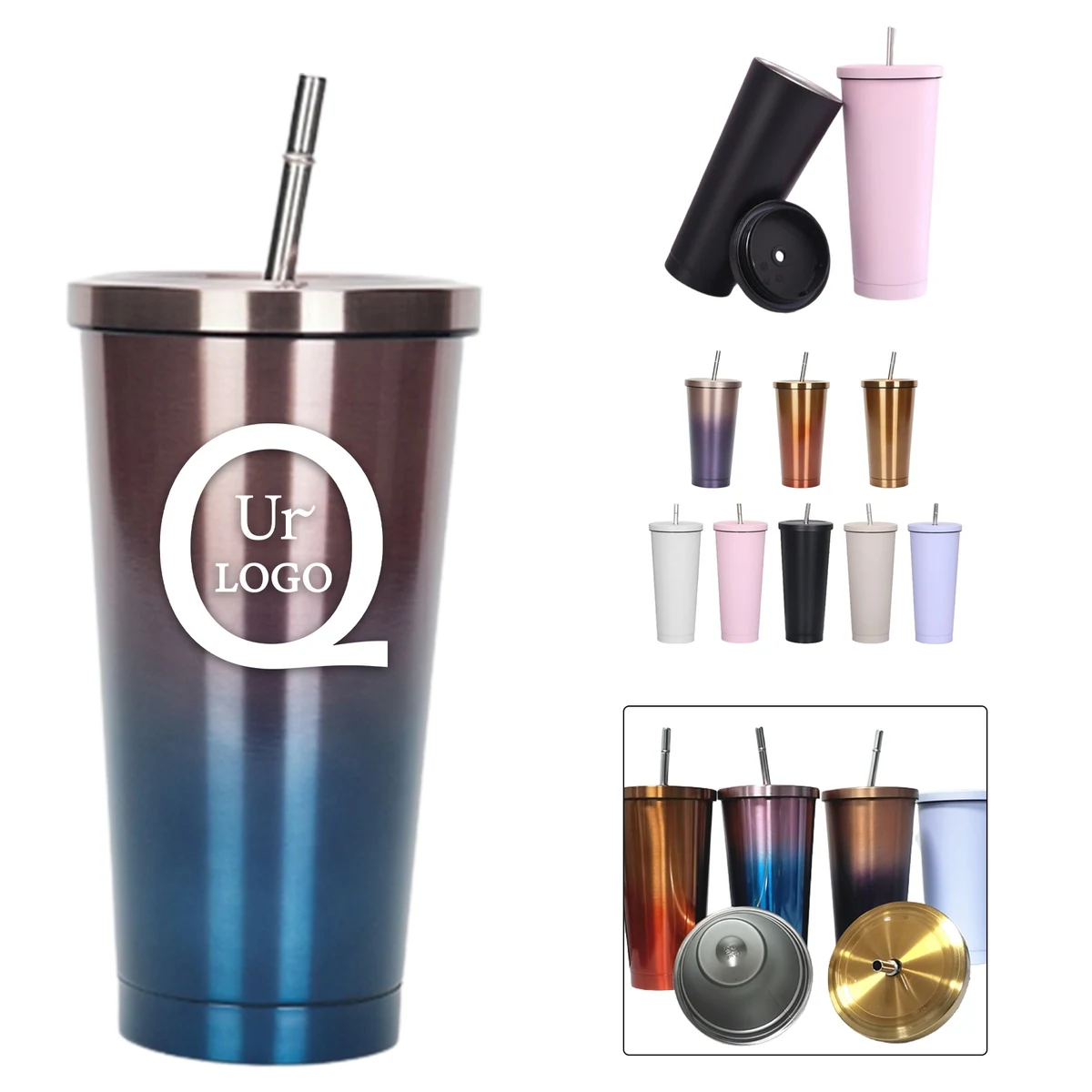 16.9Oz Vacuum Insulated Stainless Steel Tumbler W/ Lid And S 1