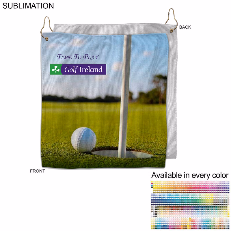 Colored Microfiber Dri-Lite Terry Golf Towel, Finished size 12x12, Nofold Grommet & Hook, Sublimated