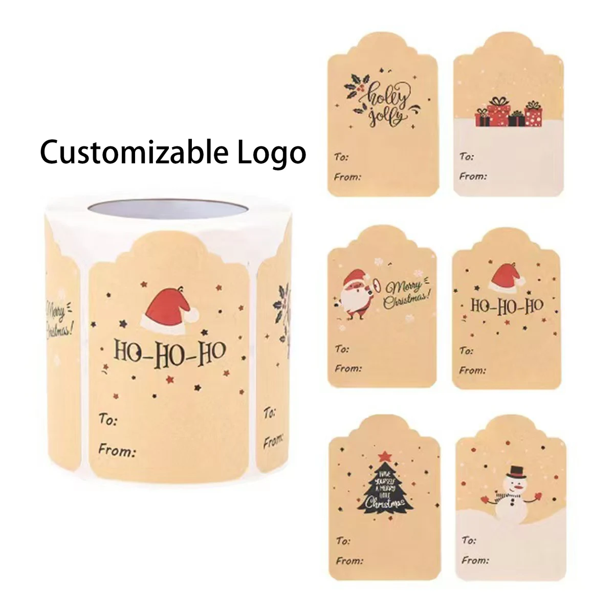 300pcs Christmas Sticker Roll With Customizable Logo 1