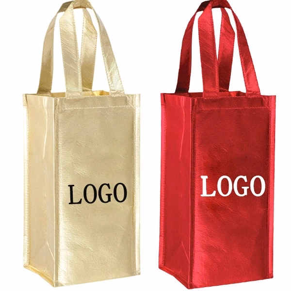 Metallic 1 Bottle Laminated Non Woven Wine Bag