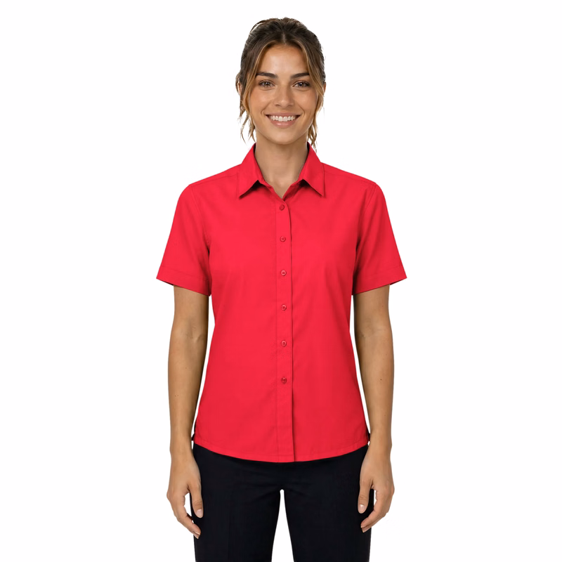 Ladies Short-Sleeve Superblend Poplin Shirt with Matching Buttons