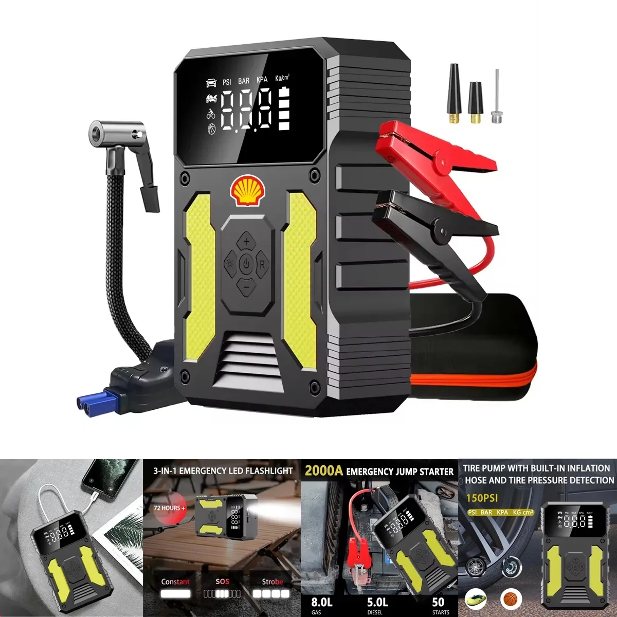 Portable Car Jump Starter With Air Pump -55500mWh/150PSI 1