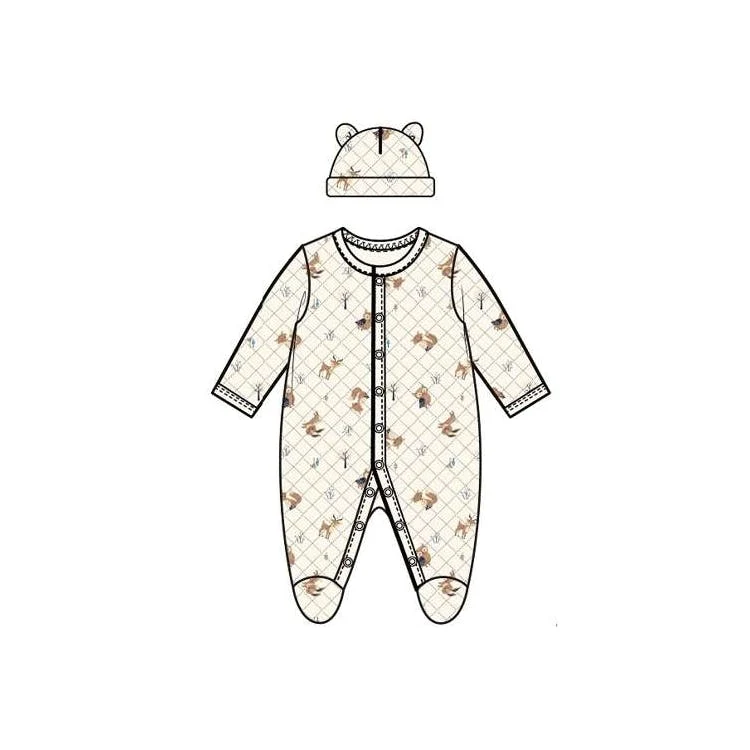 Baby Quilted Sleep & Play Bodysuits with Hat Oatmeal 1